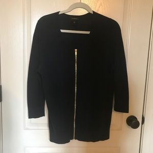 Ann Taylor Zip Up Sweater Navy Blue Large